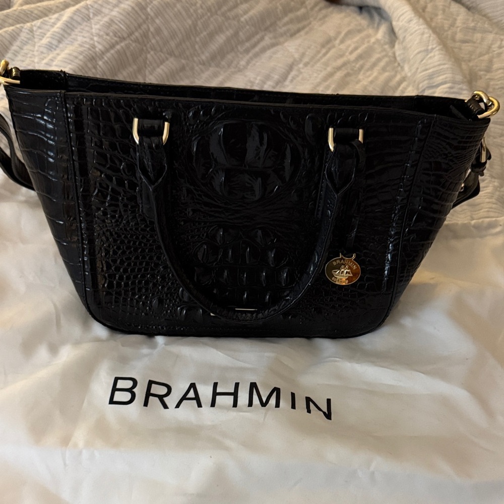 Brahmin Black Embossed Satchel